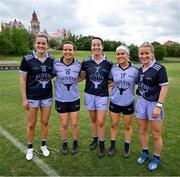 9 April 2023; Ulster Allstars, from left, Aimee Mackin of Armagh and 2022 Allstars, Geraldine McLaughlin of Donegal and 2021 Allstars, Nicole McLaughlin of Donegal and 2022 Allstars, Lauren McConville of Armagh and 2021 Allstars and Niamh McLaughlin of Donegal and 2022 Allstars after the TG4 LGFA All-Star exhibition match between the 2021 Allstars and the 2022 Allstars at St Edward's University in Austin, Texas, USA. Photo by Brendan Moran/Sportsfile