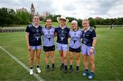 9 April 2023; Ulster Allstars, from left, Aimee Mackin of Armagh and 2022 Allstars, Geraldine McLaughlin of Donegal and 2021 Allstars, Nicole McLaughlin of Donegal and 2022 Allstars, Lauren McConville of Armagh and 2021 Allstars and Niamh McLaughlin of Donegal and 2022 Allstars after the TG4 LGFA All-Star exhibition match between the 2021 Allstars and the 2022 Allstars at St Edward's University in Austin, Texas, USA. Photo by Brendan Moran/Sportsfile