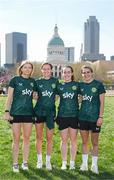 9 April 2023; Republic of Ireland players, from left, Hayley Nolan, Heather Payne, Roma McLaughlin and Jamie Finn pose for a photograph in front of the Old Courthouse in St. Louis, Missouri, USA. Photo by Stephen McCarthy/Sportsfile
