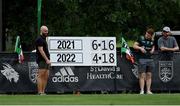 9 April 2023; The final score during the TG4 LGFA All-Star exhibition match between the 2021 Allstars and the 2022 Allstars at St Edward's University in Austin, Texas, USA. Photo by Brendan Moran/Sportsfile