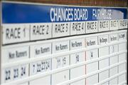 10 April 2023; A view of the changes board ahead of racing on day three of the Fairyhouse Easter Festival at Fairyhouse Racecourse in Ratoath, Meath. Photo by Seb Daly/Sportsfile