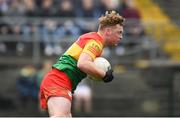 9 April 2023; Liam Roberts of Carlow during the Leinster GAA Football Senior Championship Round 1 match between Wicklow and Carlow at Echelon Park in Aughrim, Wicklow. Photo by Daire Brennan/Sportsfile