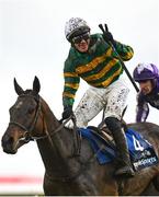 10 April 2023; Jockey Paul Townend celebrates on I Am Maximus after winning the BoyleSports Irish Grand National Steeplechase during day three of the Fairyhouse Easter Festival at Fairyhouse Racecourse in Ratoath, Meath. Photo by Seb Daly/Sportsfile