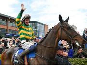 10 April 2023; Jockey Paul Townend celebrates on I Am Maximus after winning the BoyleSports Irish Grand National Steeplechase during day three of the Fairyhouse Easter Festival at Fairyhouse Racecourse in Ratoath, Meath. Photo by Seb Daly/Sportsfile