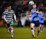 10 April 2023; Ciaran Behan of UCD in action against Trevor Clarke of Shamrock Rovers during the SSE Airtricity Men's Premier Division match between Shamrock Rovers and UCD at Tallaght Stadium in Dublin. Photo by Piaras Ó Mídheach/Sportsfile