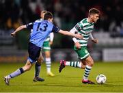 10 April 2023; Dylan Watts of Shamrock Rovers in action against Jessie Dempsey of UCD during the SSE Airtricity Men's Premier Division match between Shamrock Rovers and UCD at Tallaght Stadium in Dublin. Photo by Piaras Ó Mídheach/Sportsfile