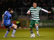 10 April 2023; Graham Burke of Shamrock Rovers in action against Jessie Dempsey of UCD during the SSE Airtricity Men's Premier Division match between Shamrock Rovers and UCD at Tallaght Stadium in Dublin. Photo by Piaras Ó Mídheach/Sportsfile