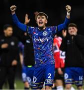 10 April 2023; Jay Benn of Bohemians celebrates after his side's victory in the SSE Airtricity Men's Premier Division match between Derry City and Bohemians at The Ryan McBride Brandywell Stadium in Derry. Photo by Ramsey Cardy/Sportsfile