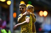 10 April 2023; Eoin Doyle of St Patrick's Athletic celebrates with teammate Jamie Lennon, right, after scoring their side's third goal during the SSE Airtricity Men's Premier Division match between Drogheda United and St Patrick's Athletic at Weaver's Park in Drogheda, Louth. Photo by Ben McShane/Sportsfile
