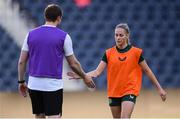 10 April 2023; Tara O'Hanlon, right, and assistant manager Tom Elmes during a Republic of Ireland women training session at Citypark in St Louis, Missouri, USA. Photo by Stephen McCarthy/Sportsfile