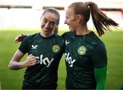 10 April 2023; Goalkeeper Courtney Brosnan, right, and Megan Connolly during a Republic of Ireland women training session at Citypark in St Louis, Missouri, USA. Photo by Stephen McCarthy/Sportsfile