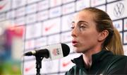 10 April 2023; Megan Connolly during a Republic of Ireland women press conference at Citypark in St Louis, Missouri, USA. Photo by Stephen McCarthy/Sportsfile