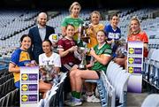 11 April 2023; In attendance at a photocall ahead of the 2023 Lidl Ladies National Football League Finals are from left, Sinead Considine of Clare, Grace Clifford of Kildare, Lidl Ireland Senior Partnerships Manager Joe Mooney, Sarah Ní Loingsigh of Galway, Niamh Tighe of Leitrim, Cathy Carey of Antrim, Síofra O'Shea of Kerry, Ellen Healy of Laois and Kelly Mallon of Armagh    at Croke Park in Dublin. The Divisions 1 and 2 Finals will be played at Croke Park next Saturday, April 15, followed by the Divisions 3 and 4 Finals at Parnell Park next Sunday, April 16. Photo by Sam Barnes/Sportsfile