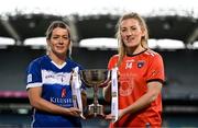 11 April 2023; In attendance at a photocall ahead of the 2023 Lidl Ladies National Football League Finals are Division 2 finalists Ellen Healy of Laois, left, and Kelly Mallon of Armagh at Croke Park in Dublin. The Divisions 1 and 2 Finals will be played at Croke Park next Saturday, April 15, followed by the Divisions 3 and 4 Finals at Parnell Park next Sunday, April 16. Photo by Sam Barnes/Sportsfile