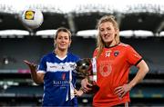 11 April 2023; In attendance at a photocall ahead of the 2023 Lidl Ladies National Football League Finals are Division 2 finalists Ellen Healy of Laois, left, and Kelly Mallon of Armagh at Croke Park in Dublin. The Divisions 1 and 2 Finals will be played at Croke Park next Saturday, April 15, followed by the Divisions 3 and 4 Finals at Parnell Park next Sunday, April 16. Photo by Sam Barnes/Sportsfile