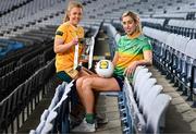 11 April 2023; In attendance at a photocall ahead of the 2023 Lidl Ladies National Football League Finals are Division 4 finalists Cathy Carey  of Antrim, left, and Niamh Tighe of Leitrim at Croke Park in Dublin. The Divisions 1 and 2 Finals will be played at Croke Park next Saturday, April 15, followed by the Divisions 3 and 4 Finals at Parnell Park next Sunday, April 16. Photo by Sam Barnes/Sportsfile