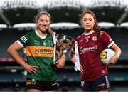 11 April 2023; In attendance at a photocall ahead of the 2023 Lidl Ladies National Football League Finals are Division 1 finalists Síofra O'Shea of Kerry, left, and Sarah Ní Loingsigh of Galway, at Croke Park in Dublin. The Divisions 1 and 2 Finals will be played at Croke Park next Saturday, April 15, followed by the Divisions 3 and 4 Finals at Parnell Park next Sunday, April 16. Photo by Sam Barnes/Sportsfile