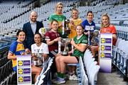 11 April 2023; In attendance at a photocall ahead of the 2023 Lidl Ladies National Football League Finals are from left, Sinead Considine of Clare, Grace Clifford of Kildare, Lidl Ireland Senior Partnerships Manager Joe Mooney, Sarah Ní Loingsigh of Galway, Niamh Tighe of Leitrim, Cathy Carey of Antrim, Síofra O'Shea of Kerry, Ellen Healy of Laois and Kelly Mallon of Armagh    at Croke Park in Dublin. The Divisions 1 and 2 Finals will be played at Croke Park next Saturday, April 15, followed by the Divisions 3 and 4 Finals at Parnell Park next Sunday, April 16. Photo by Sam Barnes/Sportsfile
