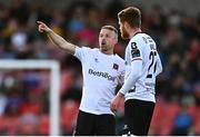 10 April 2023; Dundalk players Keith Ward, left, and Connor Malley during the SSE Airtricity Men's Premier Division match between Cork City and Dundalk at Turner's Cross in Cork. Photo by Eóin Noonan/Sportsfile