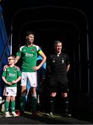 10 April 2023; Cork City captain Cian Coleman and referee Sean Grant before the SSE Airtricity Men's Premier Division match between Cork City and Dundalk at Turner's Cross in Cork. Photo by Eóin Noonan/Sportsfile
