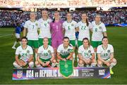 11 April 2023; The Republic of Ireland team, back row, from left, Diane Caldwell, Louise Quinn, goalkeeper Courtney Brosnan, Megan Connolly, Kyra Carusa and Ruesha Littlejohn. Front row, from left, Marissa Sheva, Denise O'Sullivan, captain Katie McCabe, Heather Payne and Lucy Quinn before the women's international friendly match between USA and Republic of Ireland at CITYPARK in St Louis, Missouri, USA. Photo by Stephen McCarthy/Sportsfile