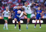 11 April 2023; Ruesha Littlejohn of Republic of Ireland in action against Ashley Sanchez of United States during the women's international friendly match between USA and Republic of Ireland at CITYPARK in St Louis, Missouri, USA. Photo by Stephen McCarthy/Sportsfile