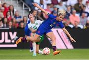 11 April 2023; Lindsey Horan of United States in action against Denise O'Sullivan of Republic of Ireland during the women's international friendly match between USA and Republic of Ireland at CITYPARK in St Louis, Missouri, USA. Photo by Stephen McCarthy/Sportsfile