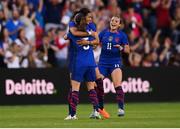 11 April 2023; Alana Cook of United States celebrates with teammate Kelley O'Hara, 5, and Sophia Smith, right, after scoring their side's first goal during the women's international friendly match between USA and Republic of Ireland at CITYPARK in St Louis, Missouri, USA. Photo by Stephen McCarthy/Sportsfile