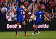 11 April 2023; Alana Cook of United States celebrates with teammate Kelley O'Hara, 5, after scoring their side's first goal during the women's international friendly match between USA and Republic of Ireland at CITYPARK in St Louis, Missouri, USA. Photo by Stephen McCarthy/Sportsfile