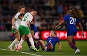 11 April 2023; United States players, from left, Alyssa Thompson, Ashley Sanchez and Casey Krueger in action against Lucy Quinn of Republic of Ireland during the women's international friendly match between USA and Republic of Ireland at CITYPARK in St Louis, Missouri, USA. Photo by Stephen McCarthy/Sportsfile