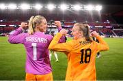 11 April 2023; Republic of Ireland goalkeeper Courtney Brosnan and United States goalkeeper Casey Murphy after the women's international friendly match between USA and Republic of Ireland at CITYPARK in St Louis, Missouri, USA. Photo by Stephen McCarthy/Sportsfile
