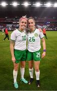 11 April 2023; Denise O'Sullivan, left, and Tara O'Hanlon of Republic of Ireland after the women's international friendly match between USA and Republic of Ireland at CITYPARK in St Louis, Missouri, USA. Photo by Stephen McCarthy/Sportsfile