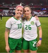 11 April 2023; Denise O'Sullivan, left, and Tara O'Hanlon of Republic of Ireland after the women's international friendly match between USA and Republic of Ireland at CITYPARK in St Louis, Missouri, USA. Photo by Stephen McCarthy/Sportsfile