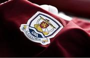28 March 2023; A detailed view the Galway crest before a Galway hurling squad portrait session at Galway GAA Training Centre, Loughgeorge in Galway. Photo by Eóin Noonan/Sportsfile