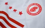 6 March 2023; A detailed view of the Tyrone crest and jersey during a Tyrone football squad portrait session at Tyrone GAA Centre of Excellence in Garvaghey, Tyrone. Photo by Seb Daly/Sportsfile