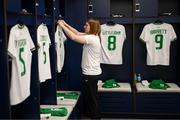 11 April 2023; Republic of Ireland kit and equipment manager Orla Haran prepares the dressing room before the women's international friendly match between USA and Republic of Ireland at CITYPARK in St Louis, Missouri, USA. Photo by Stephen McCarthy/Sportsfile