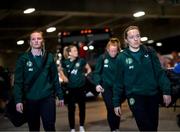 11 April 2023; Harriet Scott and Courtney Brosnan, left, of Republic of Ireland arrive for the women's international friendly match between USA and Republic of Ireland at CITYPARK in St Louis, Missouri, USA. Photo by Stephen McCarthy/Sportsfile