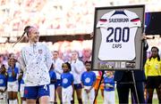 11 April 2023; Becky Sauerbrunn of United States on the occasion of her 200th international cap before the women's international friendly match between USA and Republic of Ireland at CITYPARK in St Louis, Missouri, USA. Photo by Stephen McCarthy/Sportsfile