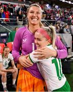 11 April 2023; United States goalkeeper Casey Murphy and Denise O'Sullivan of Republic of Ireland after the women's international friendly match between USA and Republic of Ireland at CITYPARK in St Louis, Missouri, USA. Photo by Stephen McCarthy/Sportsfile