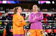11 April 2023; Republic of Ireland goalkeeper Courtney Brosnan, left, and United States goalkeeper Casey Murphy after the women's international friendly match between USA and Republic of Ireland at CITYPARK in St Louis, Missouri, USA. Photo by Stephen McCarthy/Sportsfile