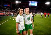 11 April 2023; Marissa Sheva, left, and Denise O'Sullivan of Republic of Ireland after the women's international friendly match between USA and Republic of Ireland at CITYPARK in St Louis, Missouri, USA. Photo by Stephen McCarthy/Sportsfile