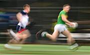 8 April 2023; Keith Beirne of Leitrim in action against Bill Maher of New York during the Connacht GAA Football Senior Championship quarter-final match between New York and Leitrim at Gaelic Park in New York, USA. Photo by David Fitzgerald/Sportsfile