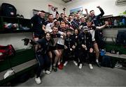 8 April 2023; New York players and staff celebrate after the Connacht GAA Football Senior Championship quarter-final match between New York and Leitrim at Gaelic Park in New York, USA. Photo by David Fitzgerald/Sportsfile