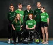 13 March 2023; Paralympics Ireland Strategy Manager Jason Smyth, with athletes, from left, Katie O’Brien, Mary Fitzgerald, Tiarnán O’Donnell, Jordan Lee, Melanie Griffith and Elsie Friel during the Paralympics Ireland Launch permanent TSB NextGen Athlete Pathway Programme at the Sport Ireland Institute in Dublin. Photo by Ramsey Cardy/Sportsfile