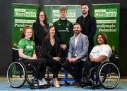 13 April 2023; In attendance are, from left, Permanent TSB NextGen participant Melanie Griffith, Paralympics Ireland sport director Neasa Russell, Permanent TSB head of people experience Karen Hackett, Permanent TSB NextGen participant Tiarnán O’Donnell, Paralympics Ireland chief executive Stephen McNamara, Paralympics Ireland pathway lead Brian Hughes, and Paralympian Britney Arendse, during the Paralympics Ireland launch of the Permanent TSB NextGen Athlete Pathway Programme the at Sport Ireland Institute in Dublin. Photo by Seb Daly/Sportsfile