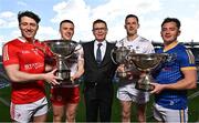 13 April 2023; In attendance at the launch of the Joe McDonagh, Christy Ring, Nickey Rackard & Lory Meagher Cup Competitions are, from left, Feidhelm Joyce of Louth, Lorcan Delvin of Tyrone, Ard Stiúrthóir of the GAA Tom Ryan, Niall Muineacha´in of Kildare, John Casey of Longford at Croke Park in Dublin.  Photo by Sam Barnes/Sportsfile