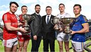 13 April 2023; In attendance at the launch of the Joe McDonagh, Christy Ring, Nickey Rackard & Lory Meagher Cup Competitions are, from left, Feidhelm Joyce of Louth, Lorcan Delvin of Tyrone, GPA National Executive Committee Member Neil McManus, Ard Stiúrthóir of the GAA Tom Ryan, Niall Muineacha´in of Kildare, John Casey of Longford at Croke Park in Dublin.  Photo by Sam Barnes/Sportsfile