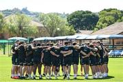 13 April 2023; Leinster players huddle during a Leinster Rugby squad training session at St Stithian's College in Johannesburg, South Africa. Photo by Harry Murphy/Sportsfile