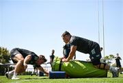 13 April 2023; Liam Turner and Tadhg McElroy during a Leinster Rugby squad training session at St Stithian's College in Johannesburg, South Africa. Photo by Harry Murphy/Sportsfile