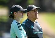 13 April 2023; Assistant performance analyst Juliett Fortune and Academy manager Simon Broughton during a Leinster Rugby squad training session at St Stithian's College in Johannesburg, South Africa. Photo by Harry Murphy/Sportsfile